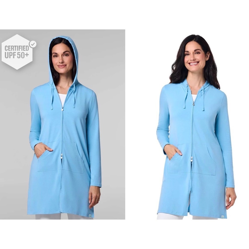 Coolibar Cabana Hoodie M Blue UPF 50+ Long Zip Sun Protection Travel Beach